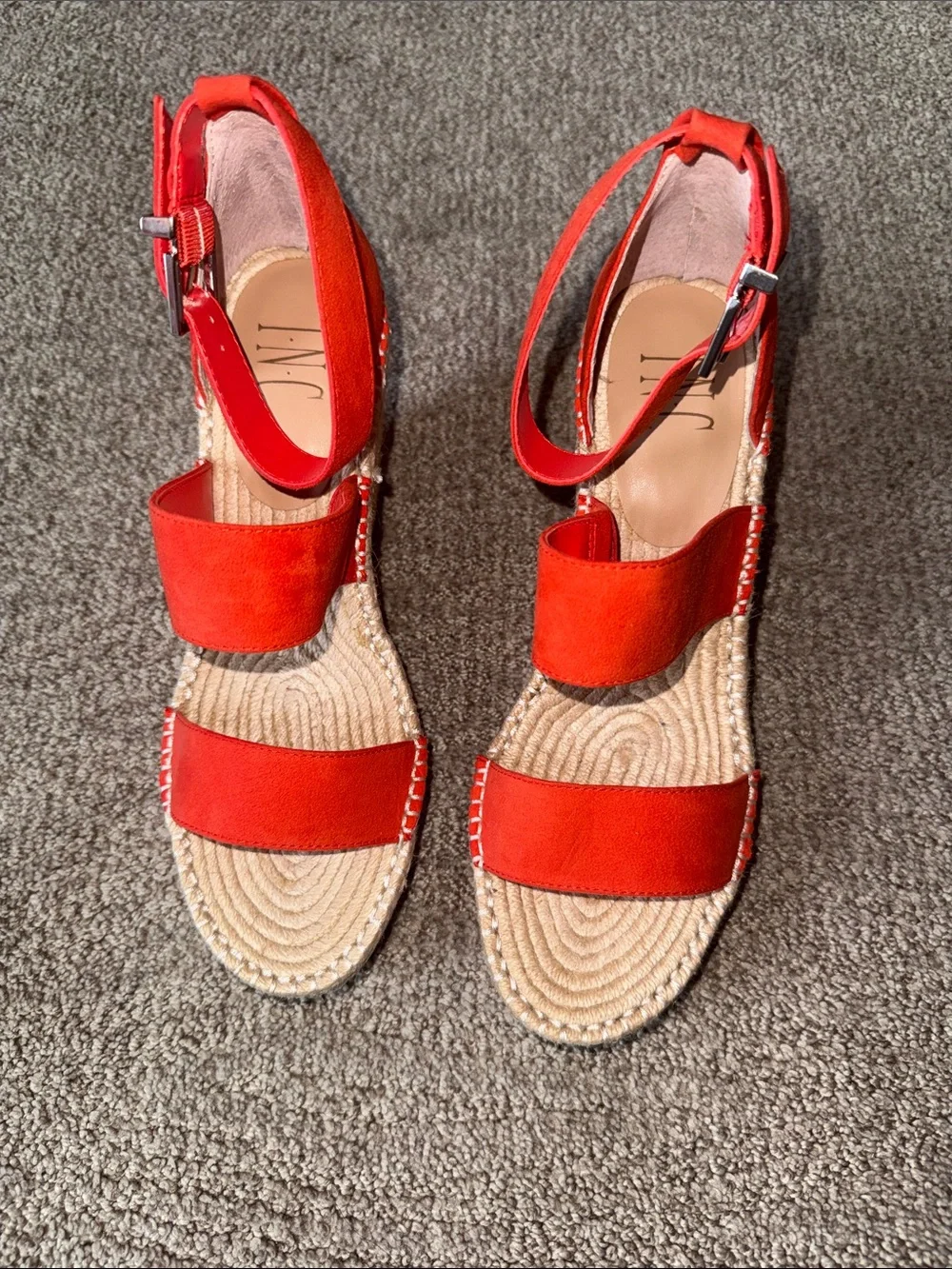 INC International Concepts Red Espadrille Wedge Sandals with Ankle Strap